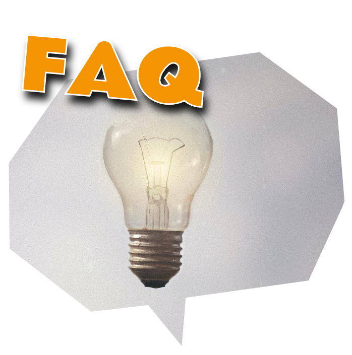Leuchtende Glühbirne mit dem Schriftzug FAQ